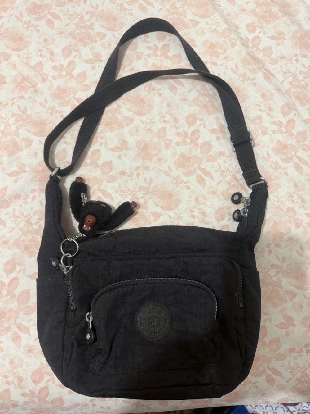 Authentic Kipling Black Crossbody Bag with Monkey Keychain Excellent Condition